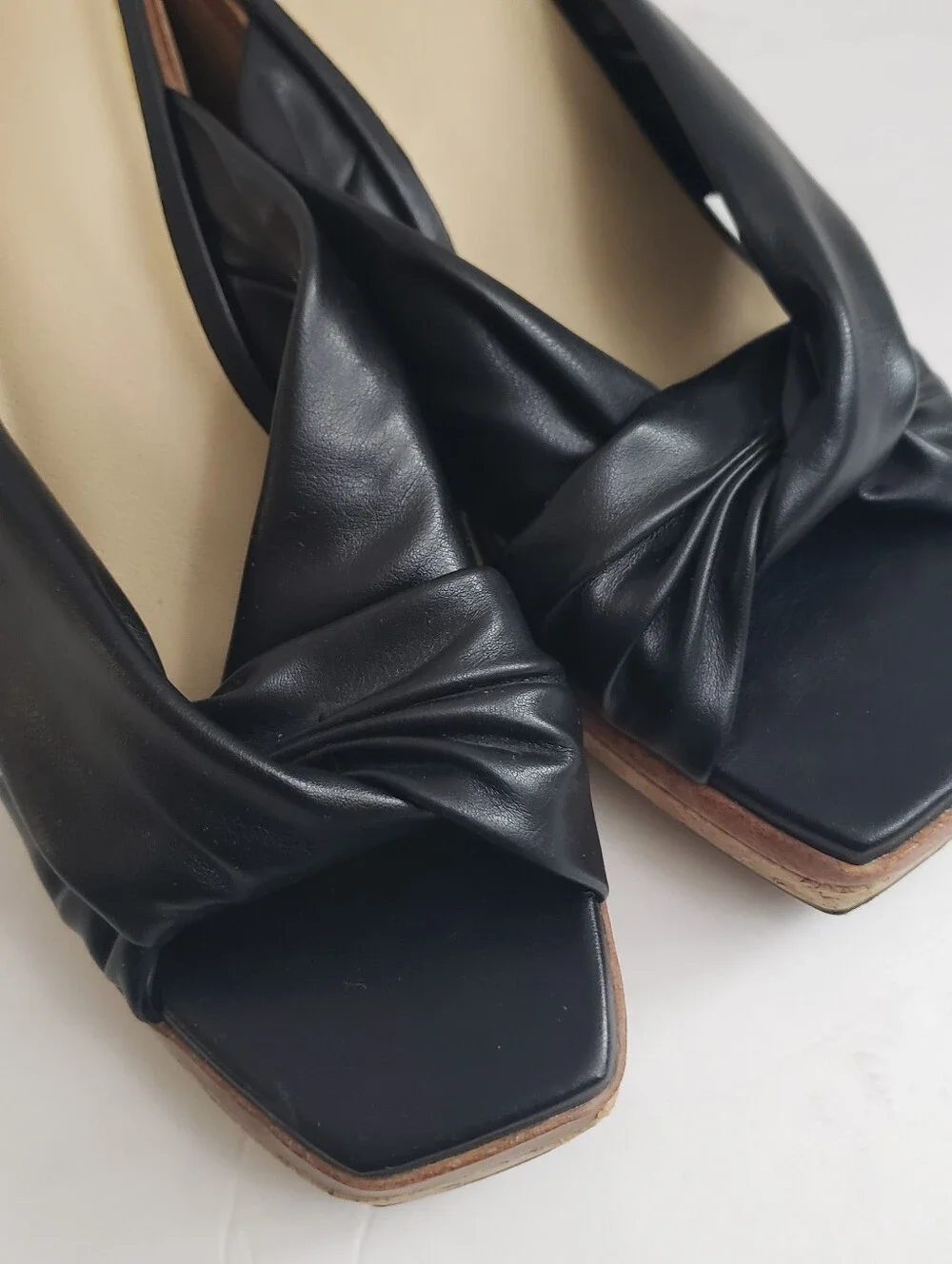 Sz 6 Time And Tru Black Faux Leather Slip On Cork Wedge Heels